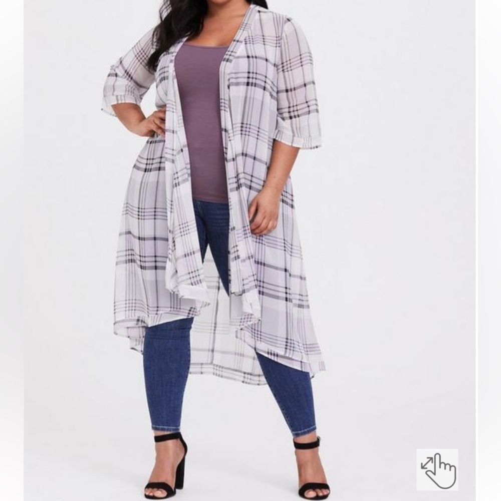 Torrid Half Sleeve Kimono Cardigan Plaid White Purple Womens Torrid Size 1/2